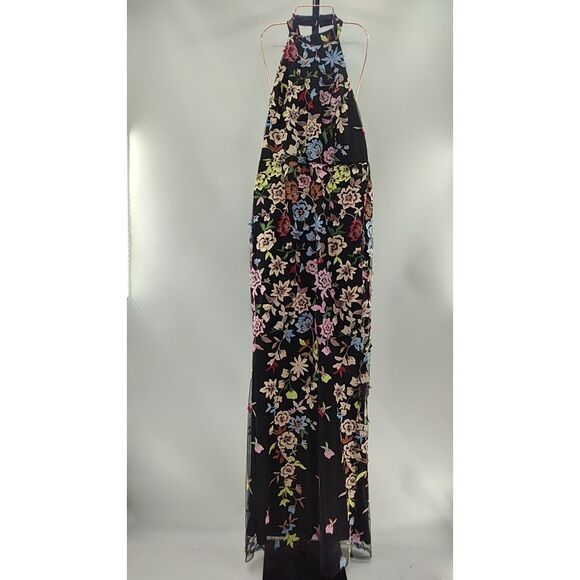 Lulus Infinite Praise 3D Floral Embroidered Halter Maxi Dress Black Large - Picture 2 of 3